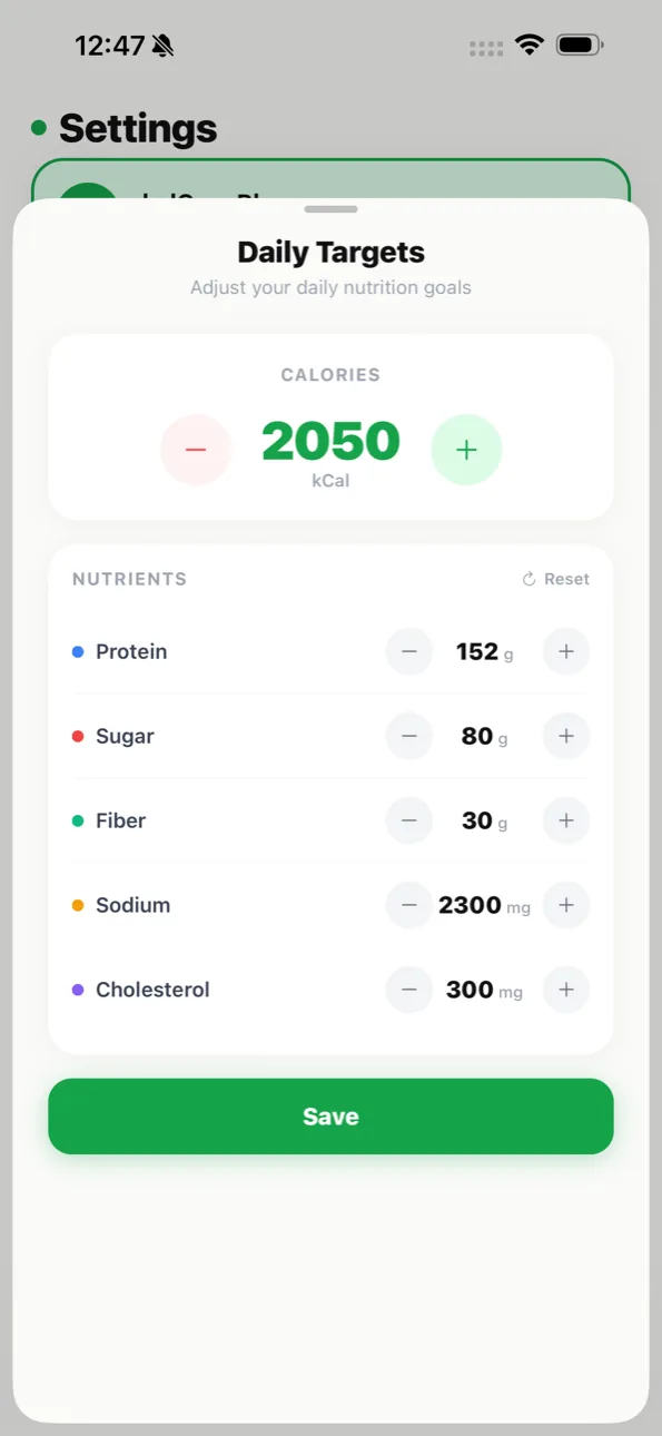 Kalcam screenshot: Daily Targets